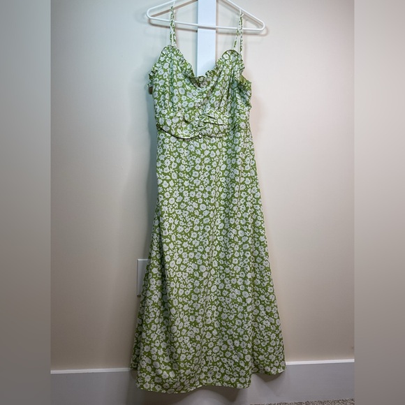 Lulu's Timeless Green Floral Print A- Line Midi Dress NWOT - Picture 8 of 13